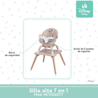 Silla Alta Stitch Time 7 En 1 Con Giro 360° y Charola Ajustable