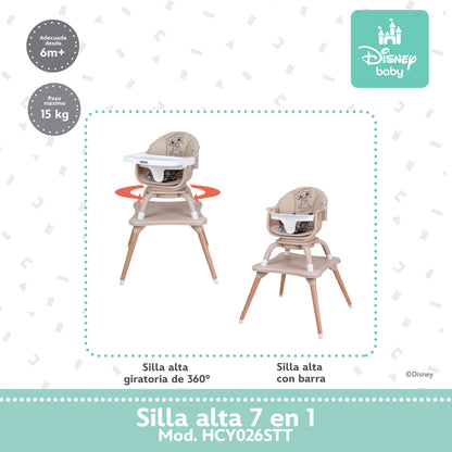 Silla Alta Stitch Time 7 En 1 Con Giro 360° y Charola Ajustable