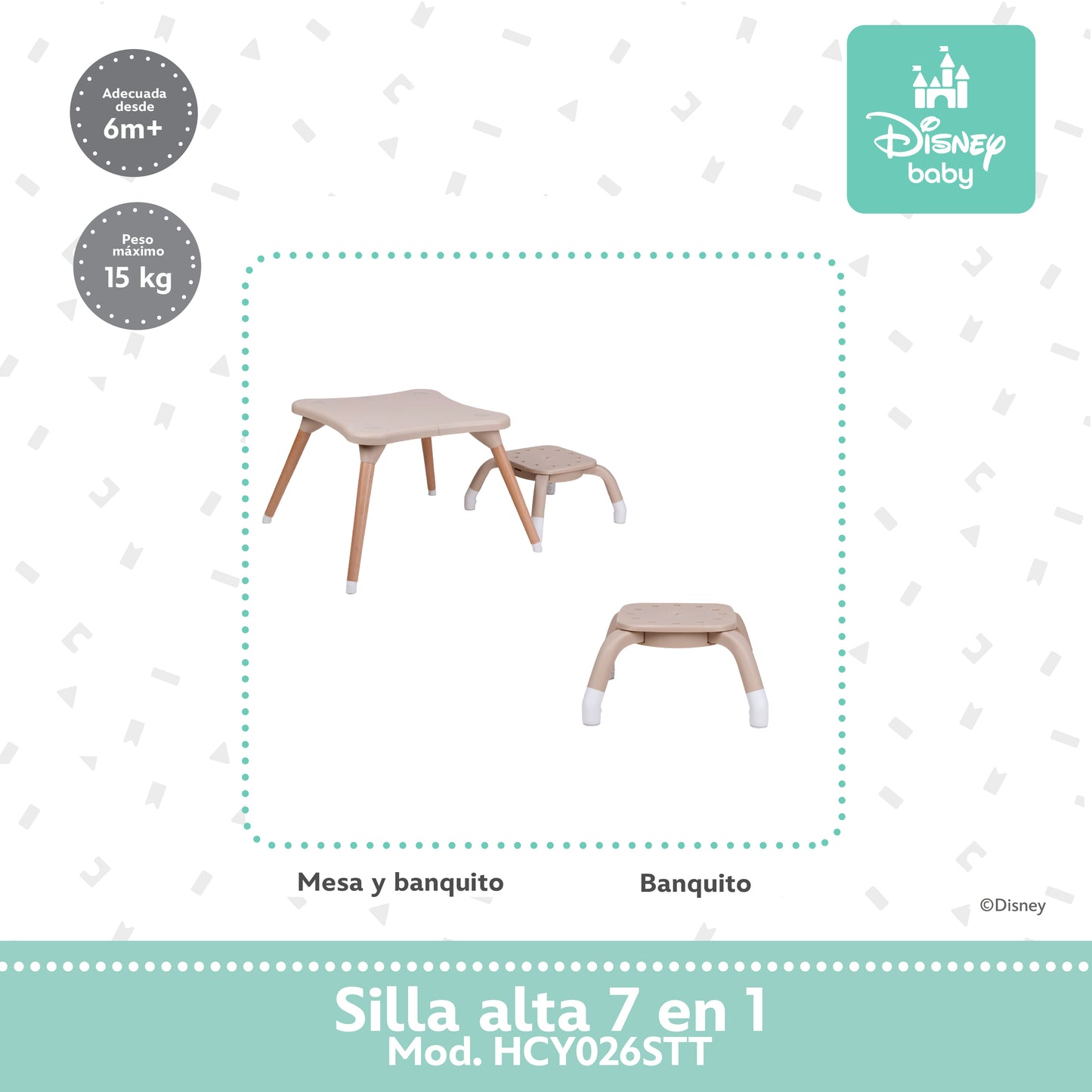 Silla Alta Stitch Time 7 En 1 Con Giro 360° y Charola Ajustable