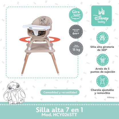 Silla Alta Stitch Time 7 En 1 Con Giro 360° y Charola Ajustable