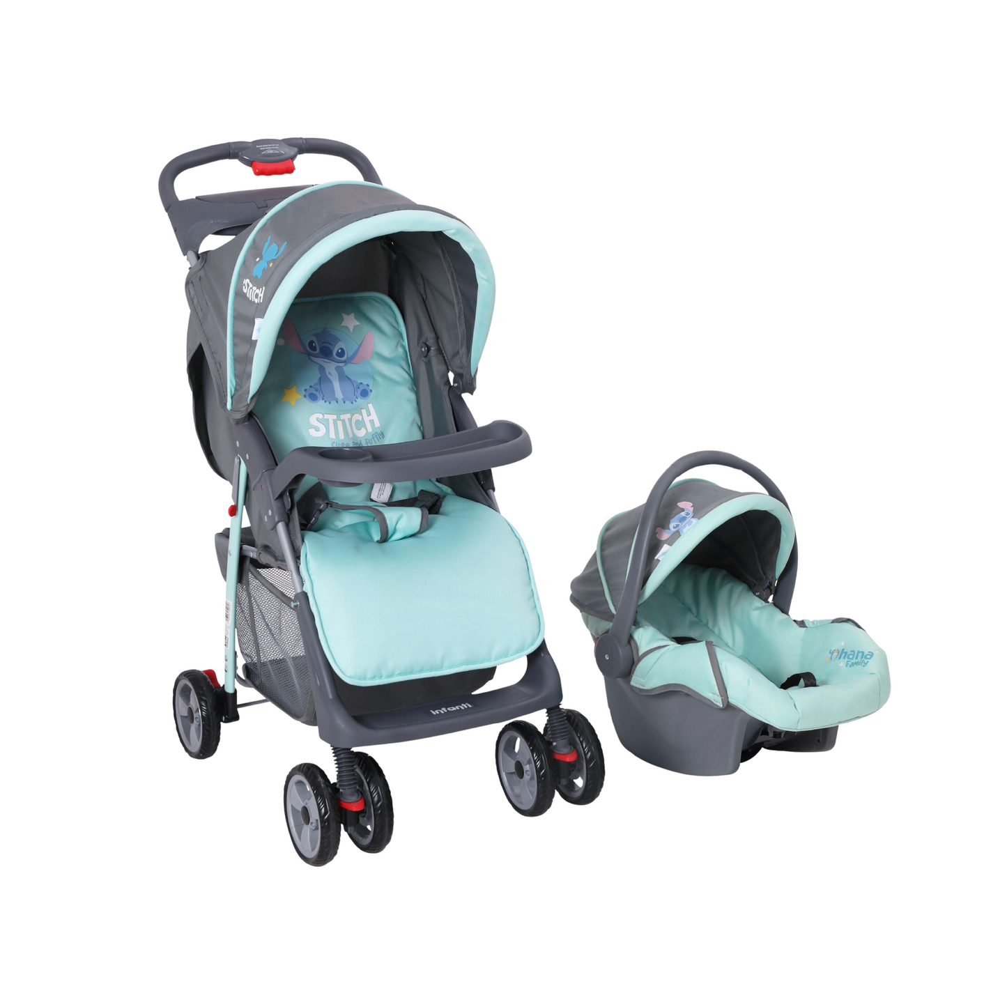 Carriola Aloha Stitch Con Sistema De Viaje Reclinación Ajustable y Arnes De Seguridad