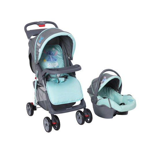 Carriola Aloha Stitch Con Sistema De Viaje Reclinación Ajustable y Arnes De Seguridad