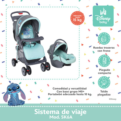 Carriola Aloha Stitch Con Sistema De Viaje Reclinación Ajustable y Arnes De Seguridad