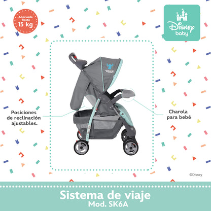 Carriola Aloha Stitch Con Sistema De Viaje Reclinación Ajustable y Arnes De Seguridad