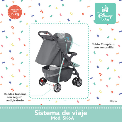 Carriola Aloha Stitch Con Sistema De Viaje Reclinación Ajustable y Arnes De Seguridad