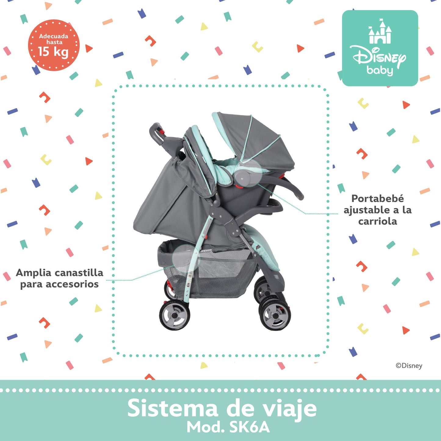 Carriola Aloha Stitch Con Sistema De Viaje Reclinación Ajustable y Arnes De Seguridad