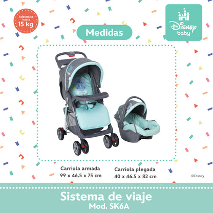 Carriola Aloha Stitch Con Sistema De Viaje Reclinación Ajustable y Arnes De Seguridad