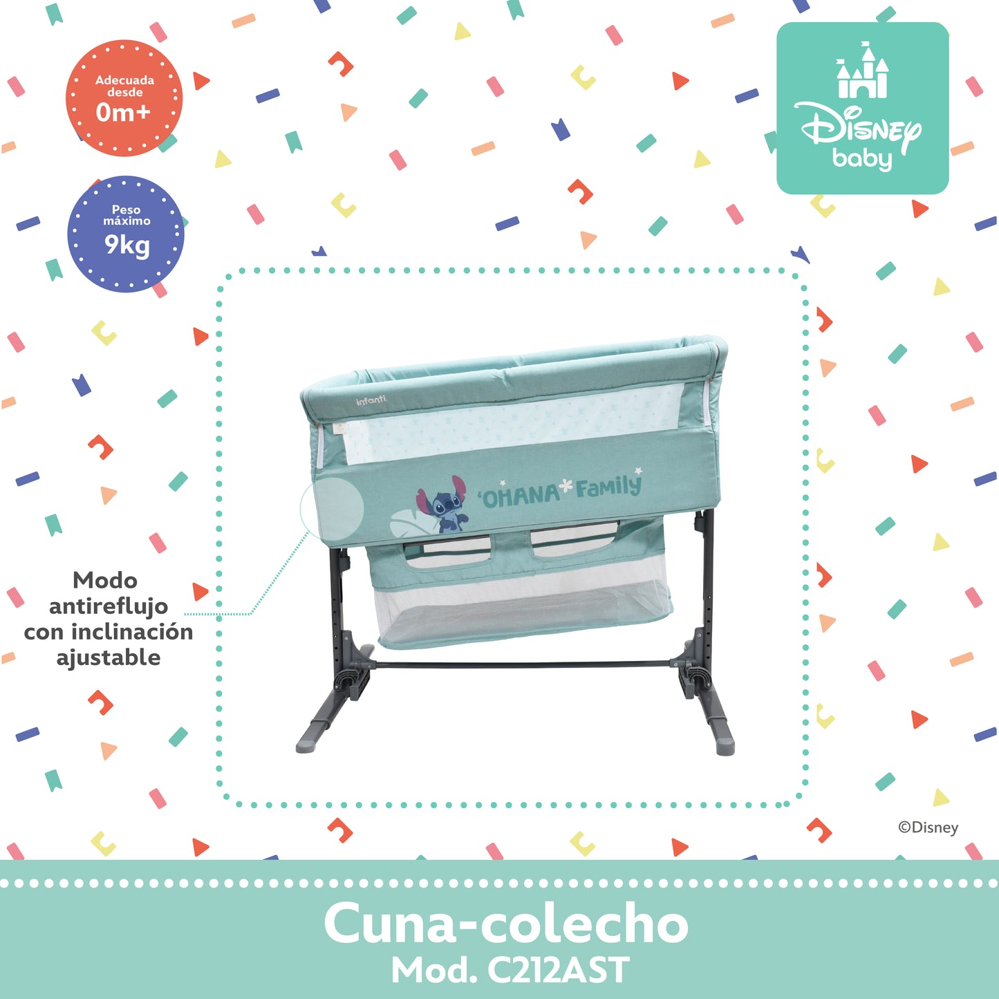 Cuna Colecho Disney Plegable Con Mosquitero Y Lateral Abatible