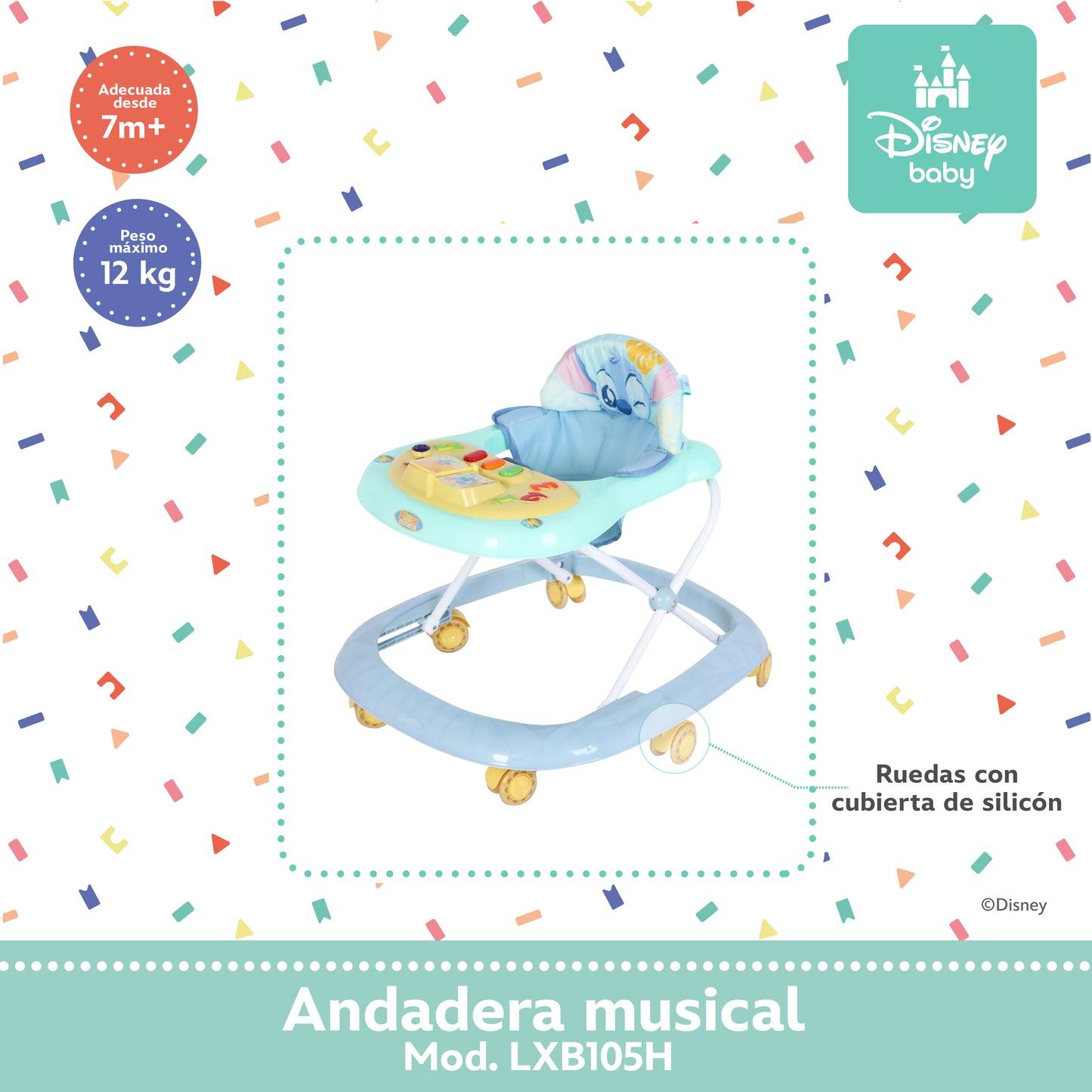 Andadera Musical Para Bebé Stitch Disney Altura Ajustable