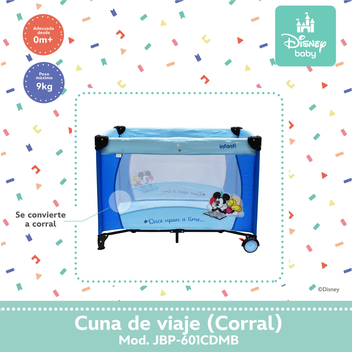 Cuna De Viaje Disney Adaptable Seguro Con Cambiador Desmontable
