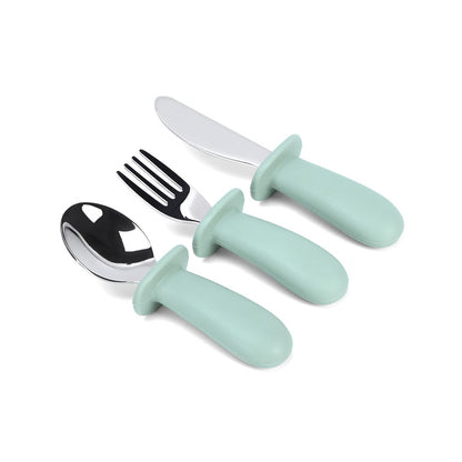 Set de Cubiertos 3 Piezas Cuchara Tenedor y Cuchillo Tope Antideslizante BPA Free