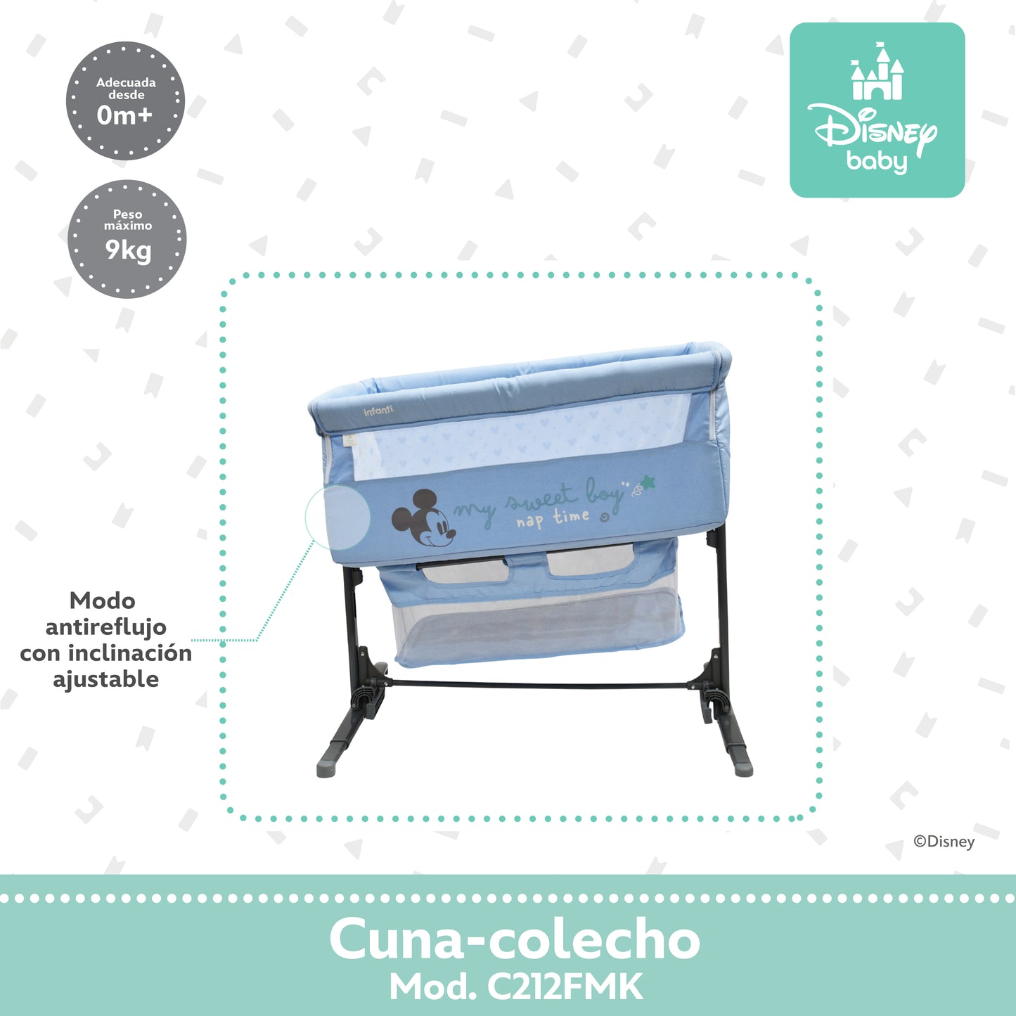 Cuna Colecho Disney Plegable Con Mosquitero Y Lateral Abatible