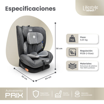 Autoasiento Prix Con Reclinación Ajustable y Arnés De Seguridad