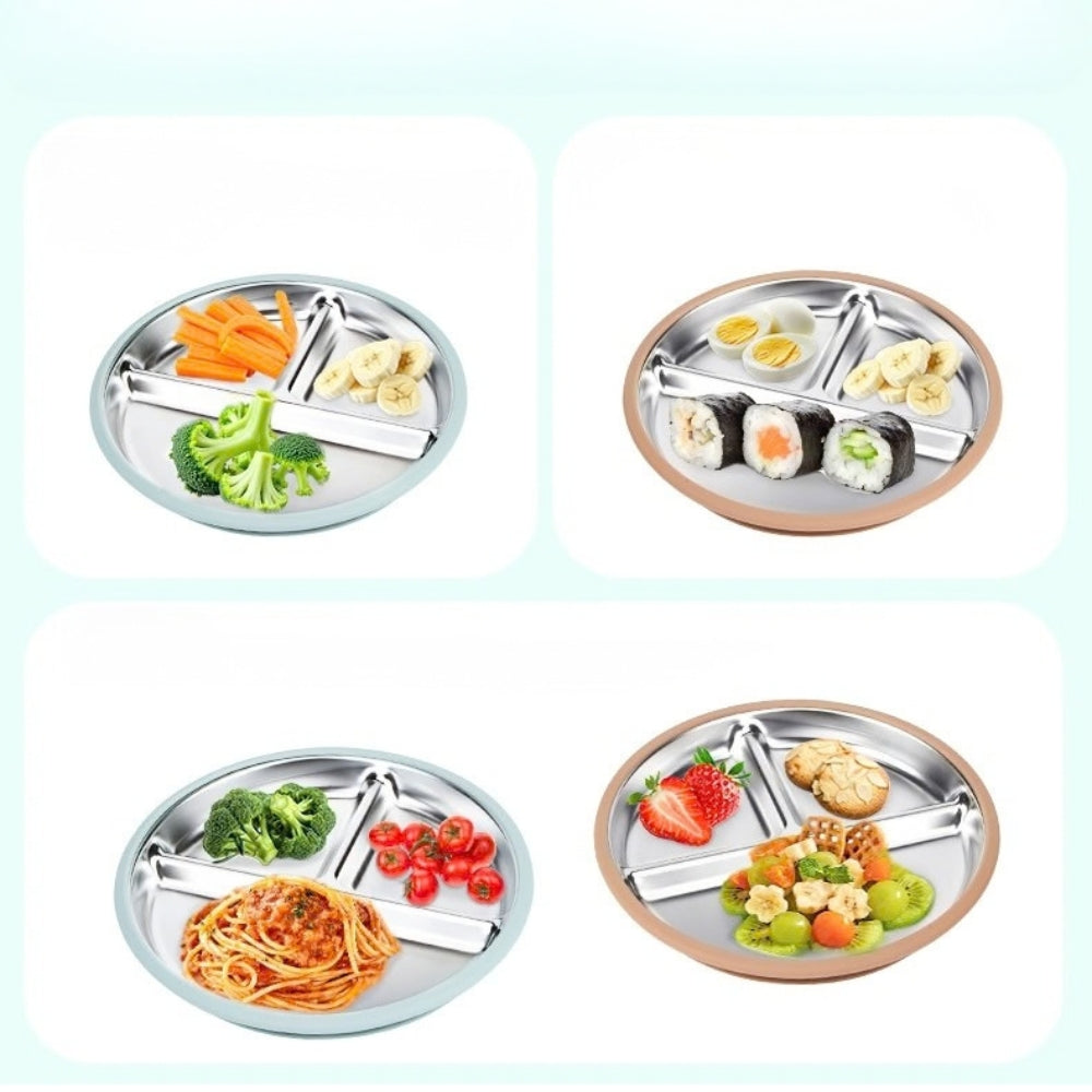 Plato De Acero Inoxidable Con Base De Succión Silicón Divisiones Y Diseño Térmico