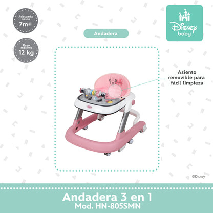 Andadera Disney 3 en 1 Con Charola Interactiva Led Sonido y Asiento Removible