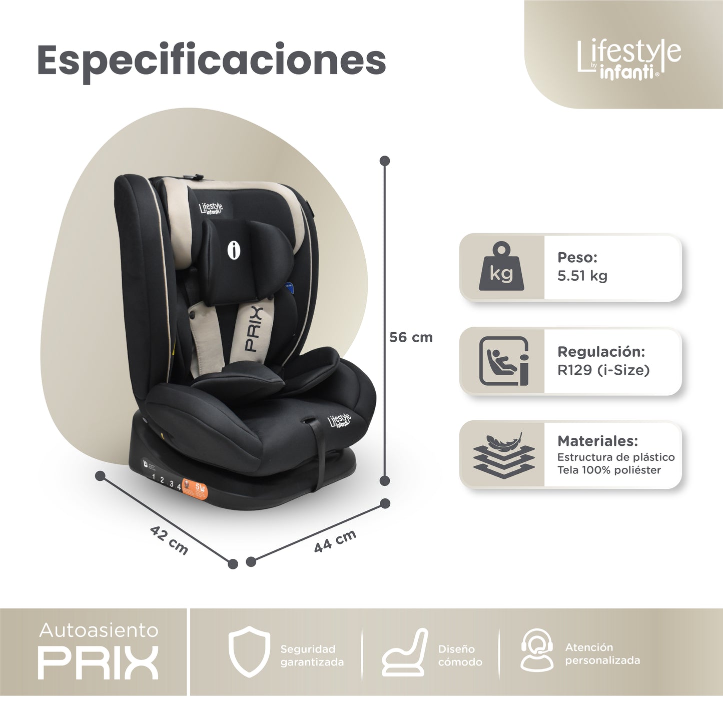 Autoasiento Prix Con Reclinación Ajustable y Arnés De Seguridad