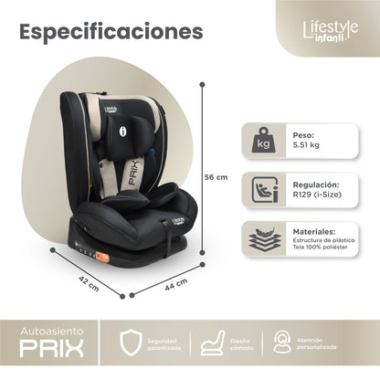 Autoasiento Prix Con Reclinación Ajustable y Arnés De Seguridad