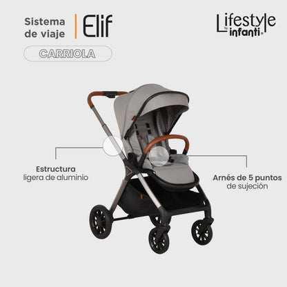 Carriola Elif Con Sistema De Viaje Base ISOFIX y Plegado Ultra Compacto