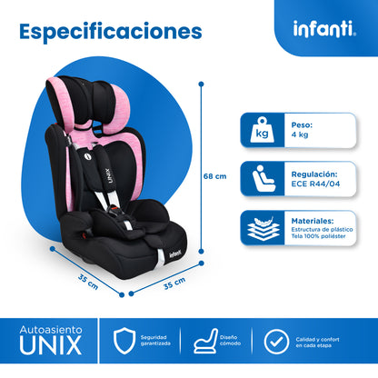 Autoasiento Unix Con Grupo 1, 2, 3 Convertible A Booster y Arnés de 5 Puntos