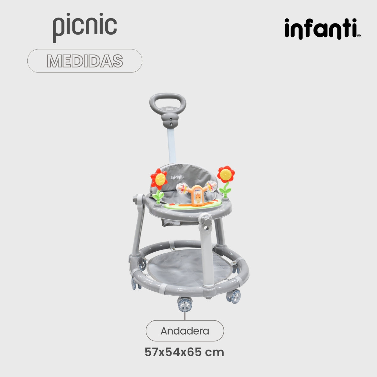 Infanti Andadera Picnic Tablero Interactivo Barra De Empuje