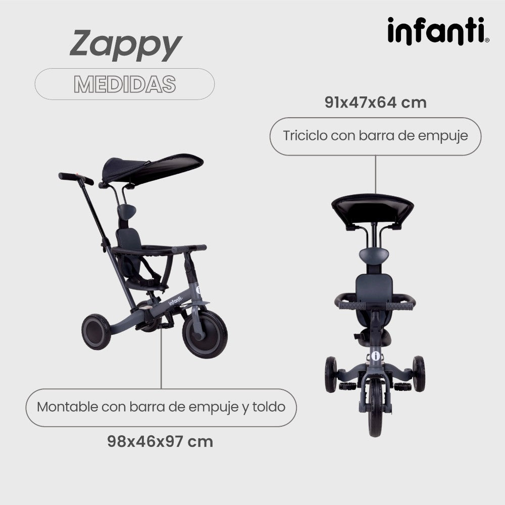 Triciclo Evolutivo 5 En 1 Infanti Zappy Con Barra De Empuje