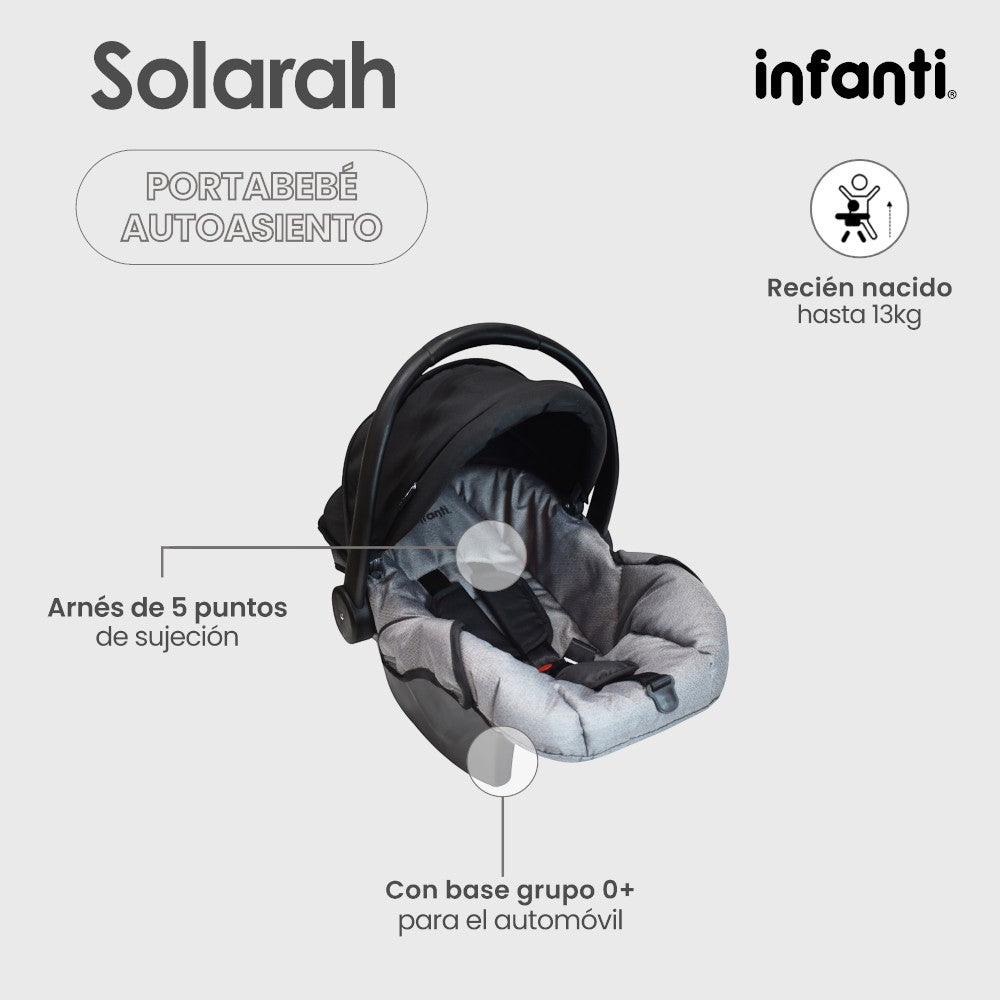 Infanti Carriola Sistema De Viaje Solarah Plegable Con Portabebé Gris Con Negro