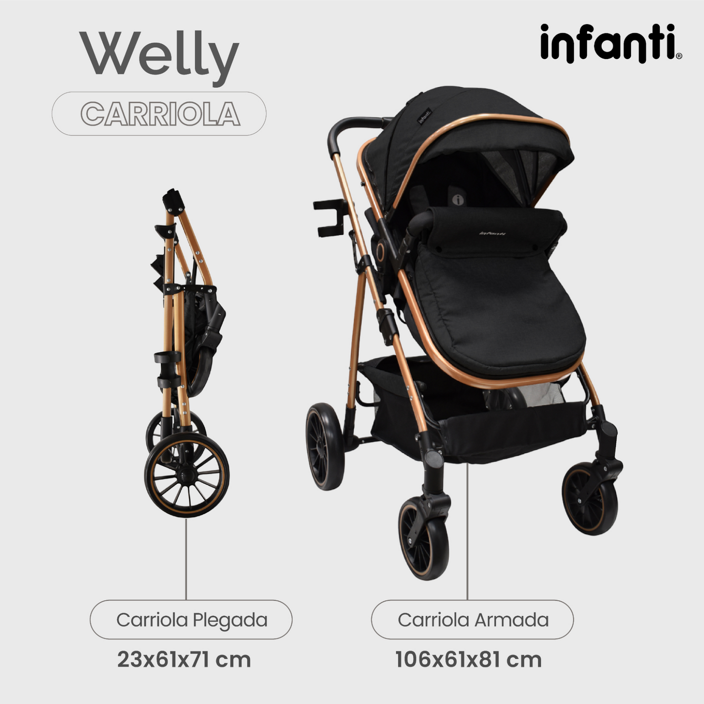 Infanti Carriola Sistema De Viaje Welly Convertible A Bambineto Color Gris