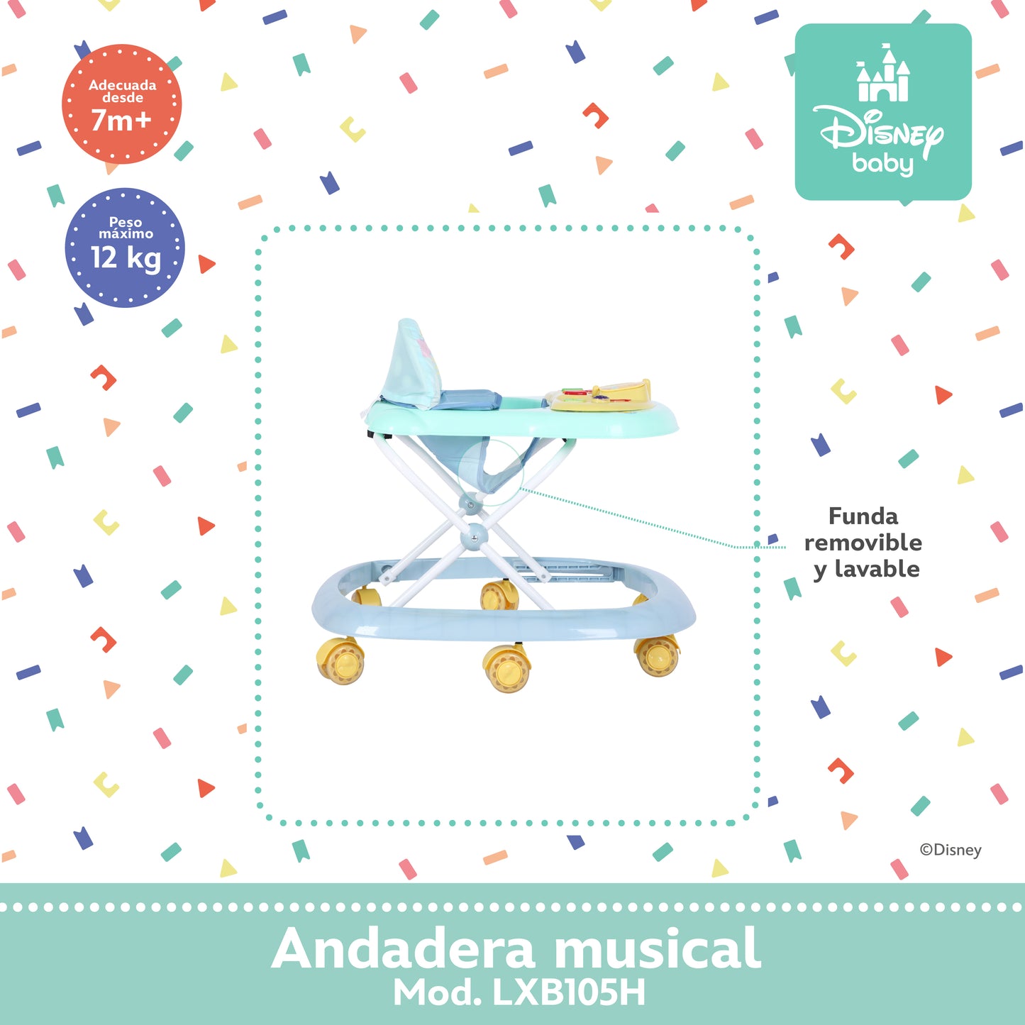 Andadera Musical Para Bebé Stitch Disney Altura Ajustable