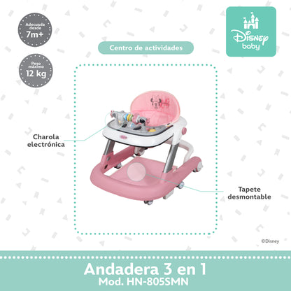 Andadera Disney 3 en 1 Con Charola Interactiva Led Sonido y Asiento Removible