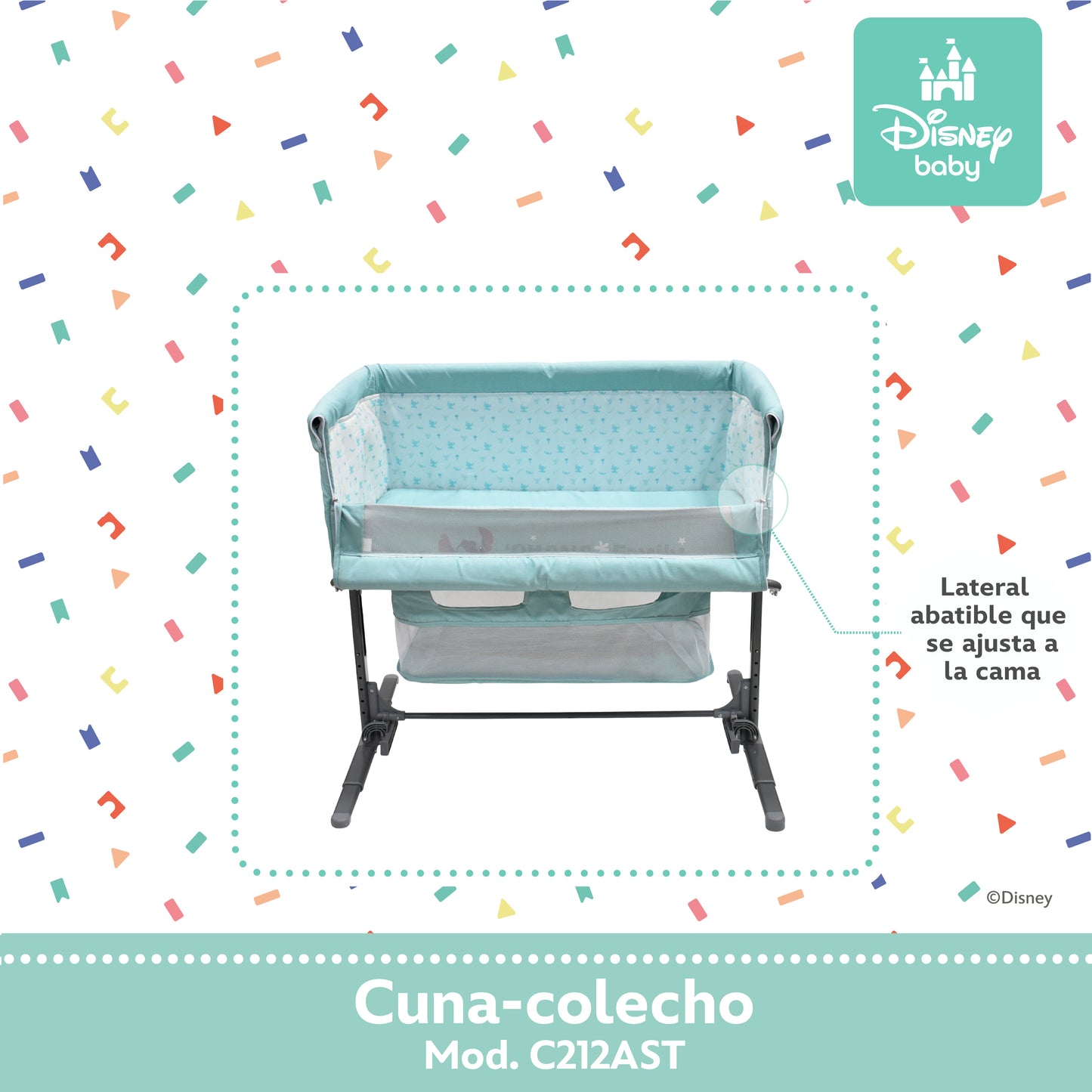 Cuna Colecho Disney Plegable Con Mosquitero Y Lateral Abatible