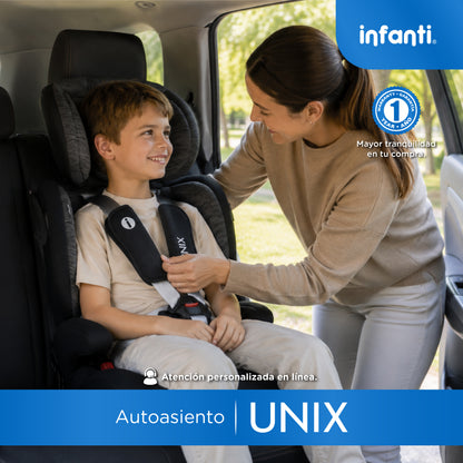 Autoasiento Unix Con Grupo 1, 2, 3 Convertible A Booster y Arnés de 5 Puntos