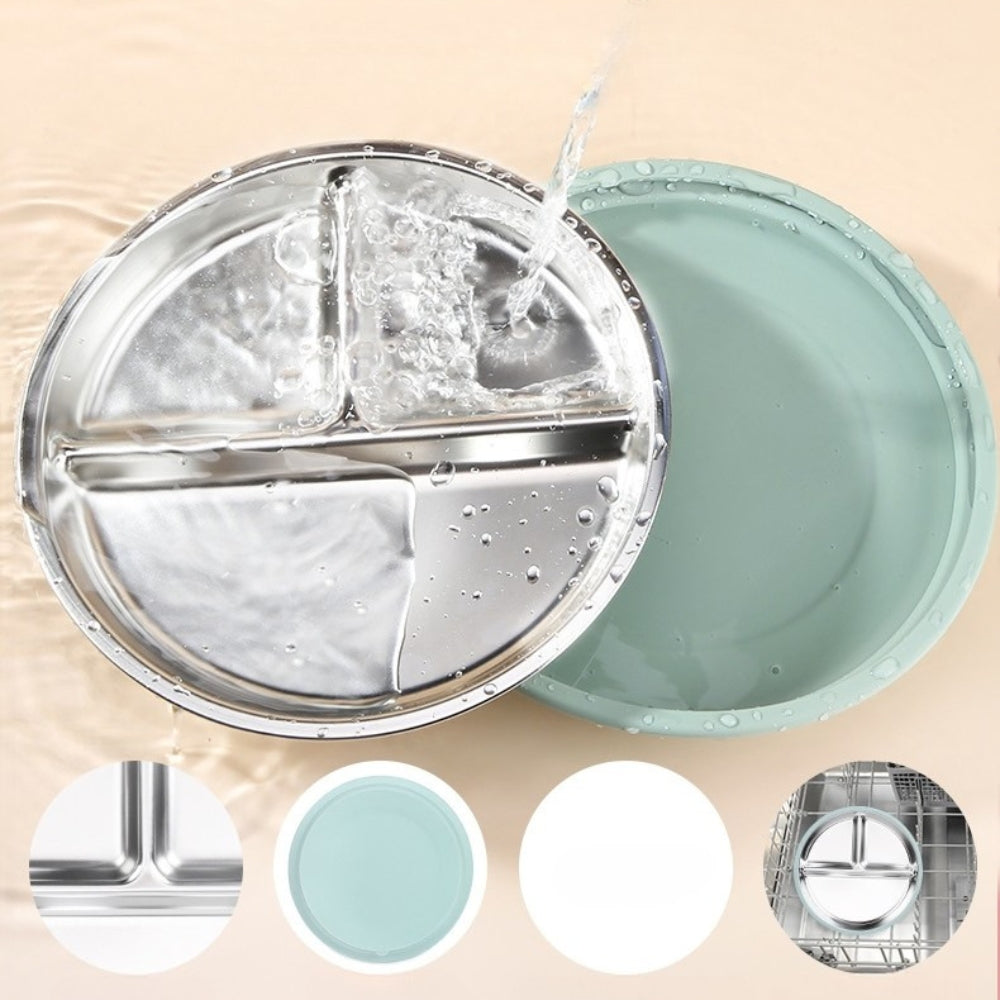 Plato De Acero Inoxidable Con Base De Succión Silicón Divisiones Y Diseño Térmico