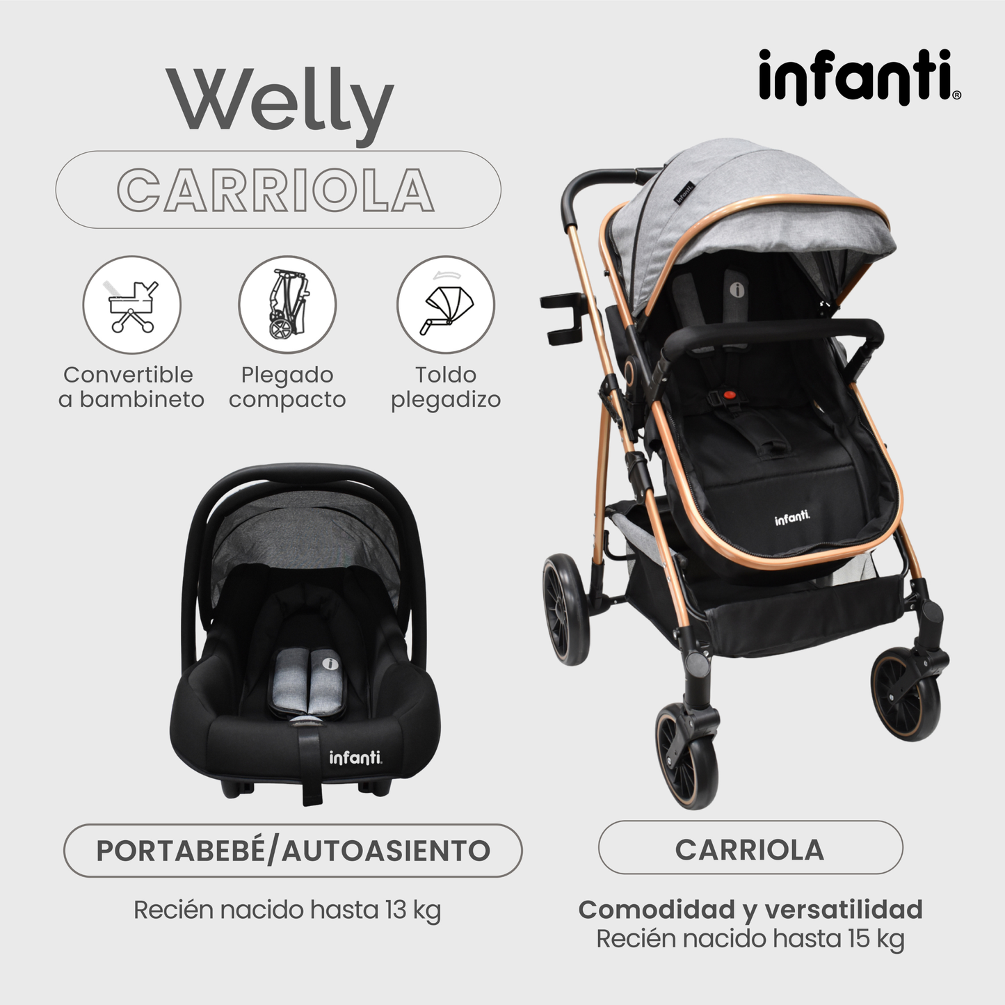 Infanti Carriola Sistema De Viaje Welly Convertible A Bambineto