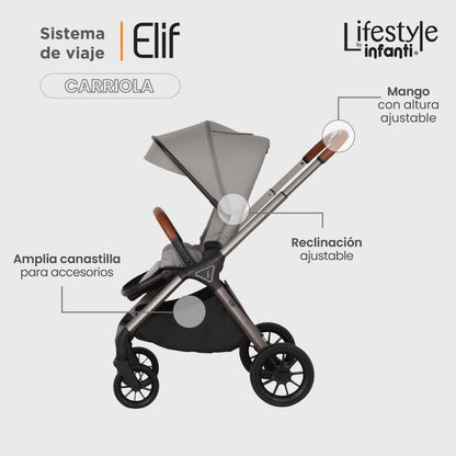 Carriola Elif Con Sistema De Viaje Base ISOFIX y Plegado Ultra Compacto