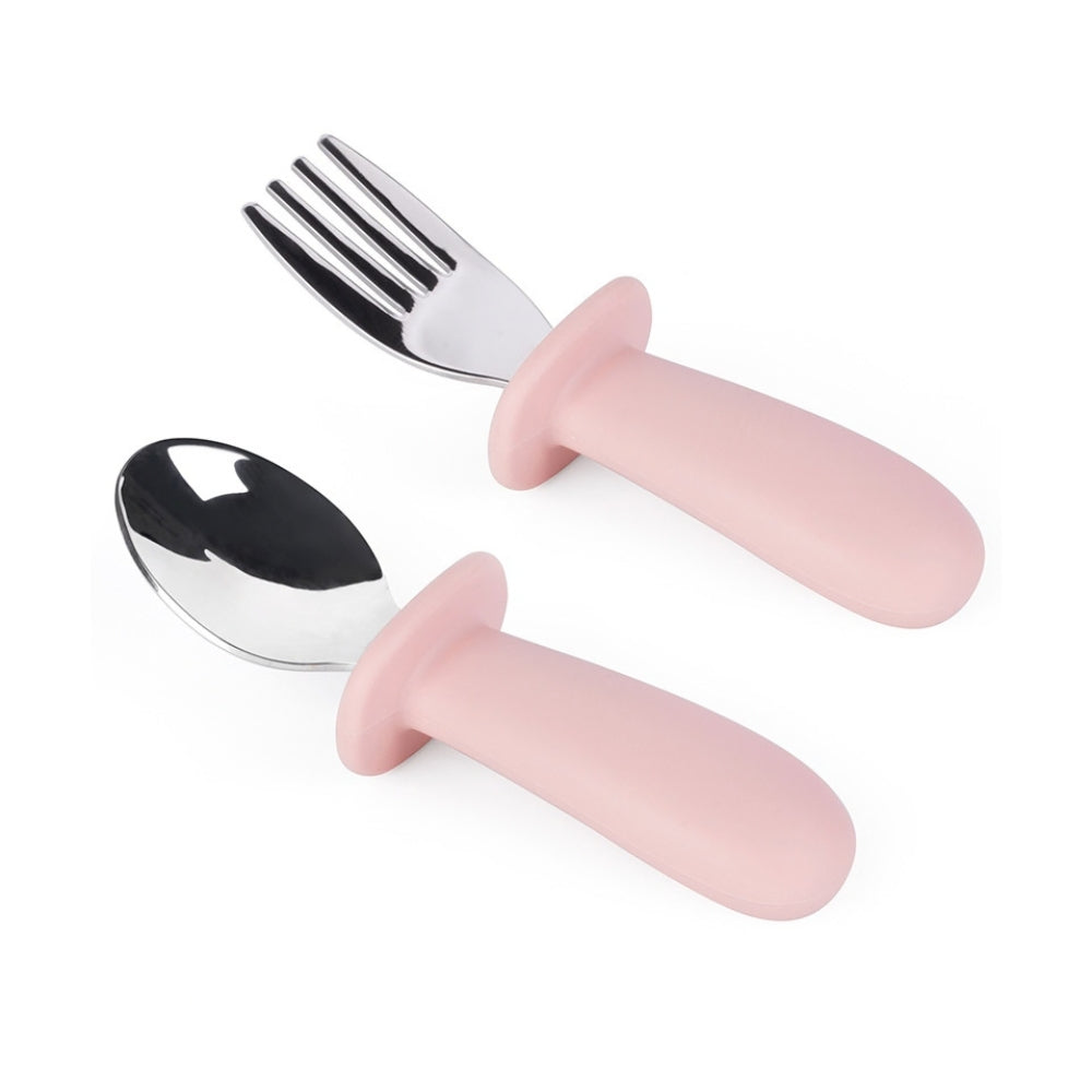 Set de Cubiertos 2 Piezas Cuchara Y Tenedor Con Tope Antideslizante BPA Free