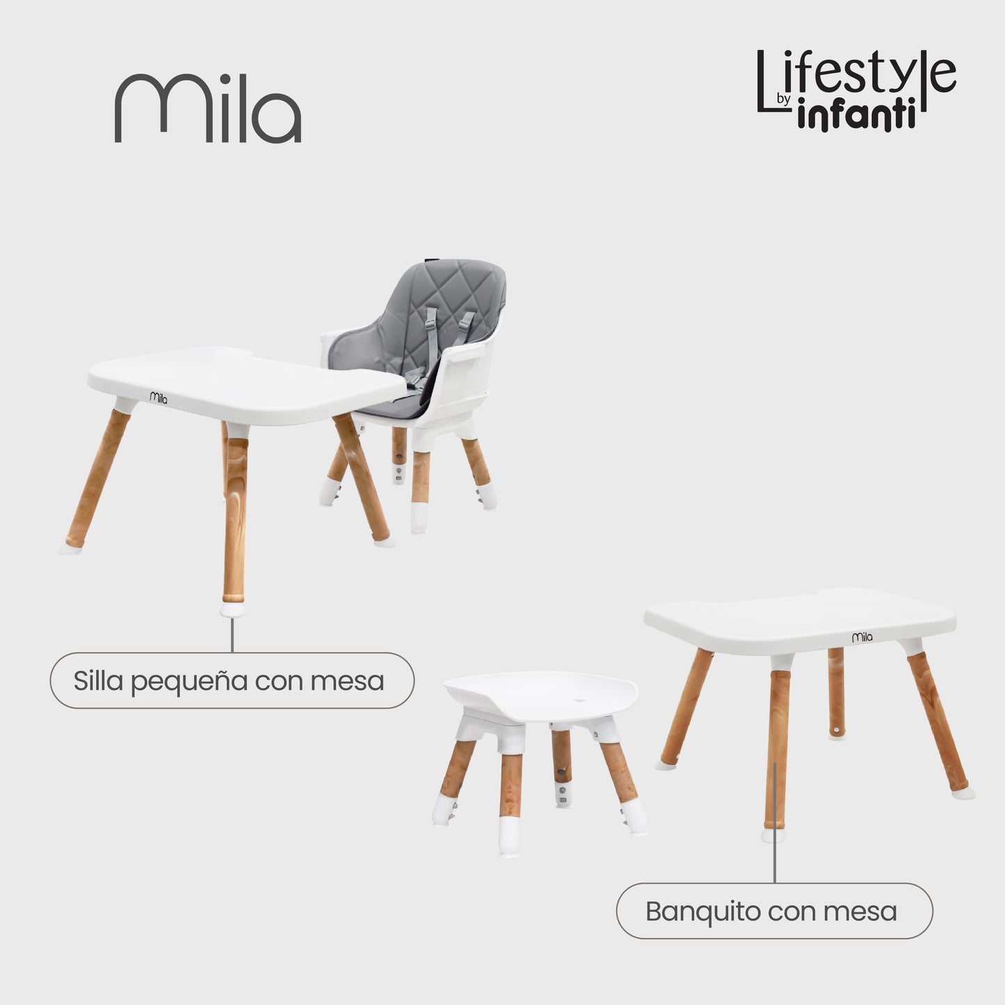 Silla Alta Lifestyle by Infanti Mila 6 en 1 Color Gris