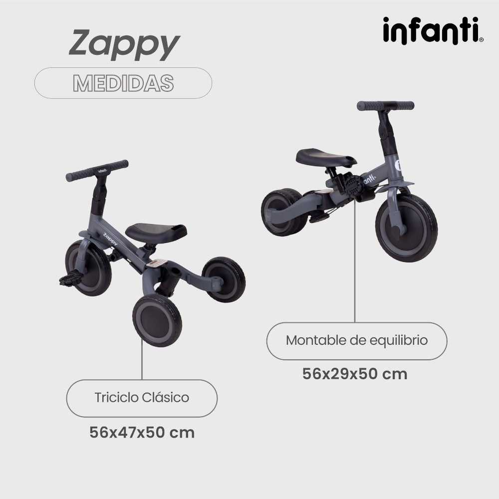 Triciclo Evolutivo 5 En 1 Infanti Zappy Con Barra De Empuje