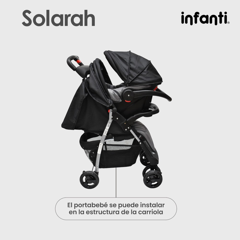 Infanti Carriola Sistema De Viaje Solarah Plegable Con Portabebé Gris Con Negro