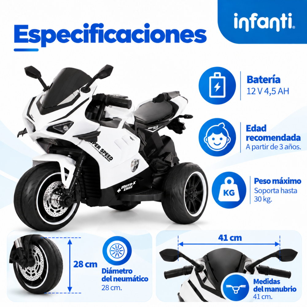 Moto Eléctrica Moto-X Deportiva Con Luces Música USB Y MP3