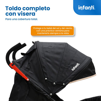 Carriola De Bastón Con Plegado Compacto Kiam  Multiples Reclinaciones, Arnés De 5 puntos, Toldo Completo, Frenos y Ruedas Giratorias Con Seguro Ideal Para Bebes De 6 Meses a 15 kg, Infanti