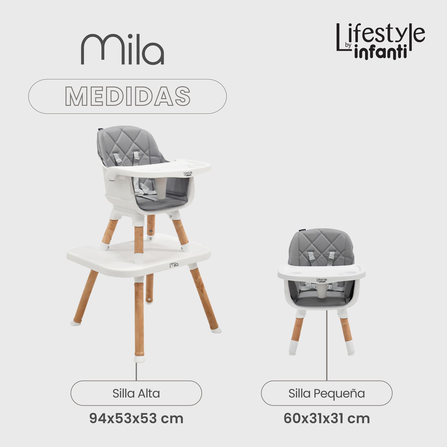 Silla Alta Lifestyle by Infanti Mila 6 en 1 Color Gris