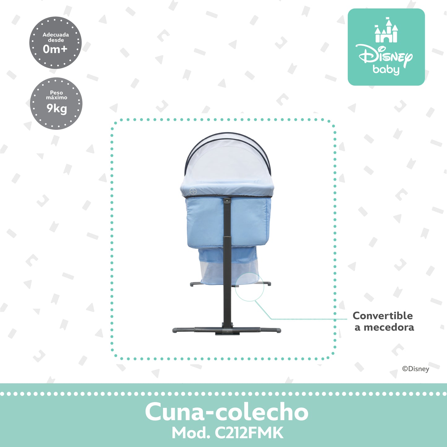Cuna Colecho Disney Plegable Con Mosquitero Y Lateral Abatible