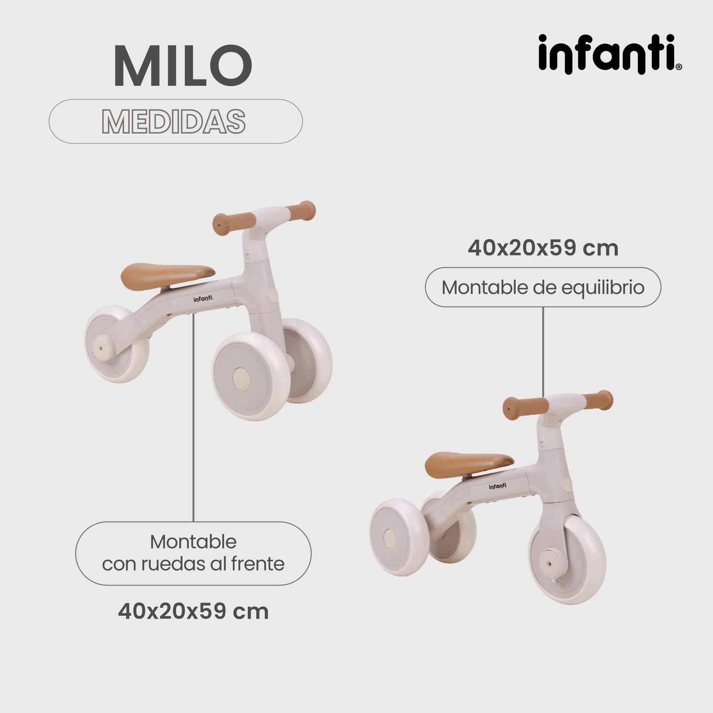 Triciclo 3 En 1 Milo Manubrio Reversible Y Ruedas Ajustables