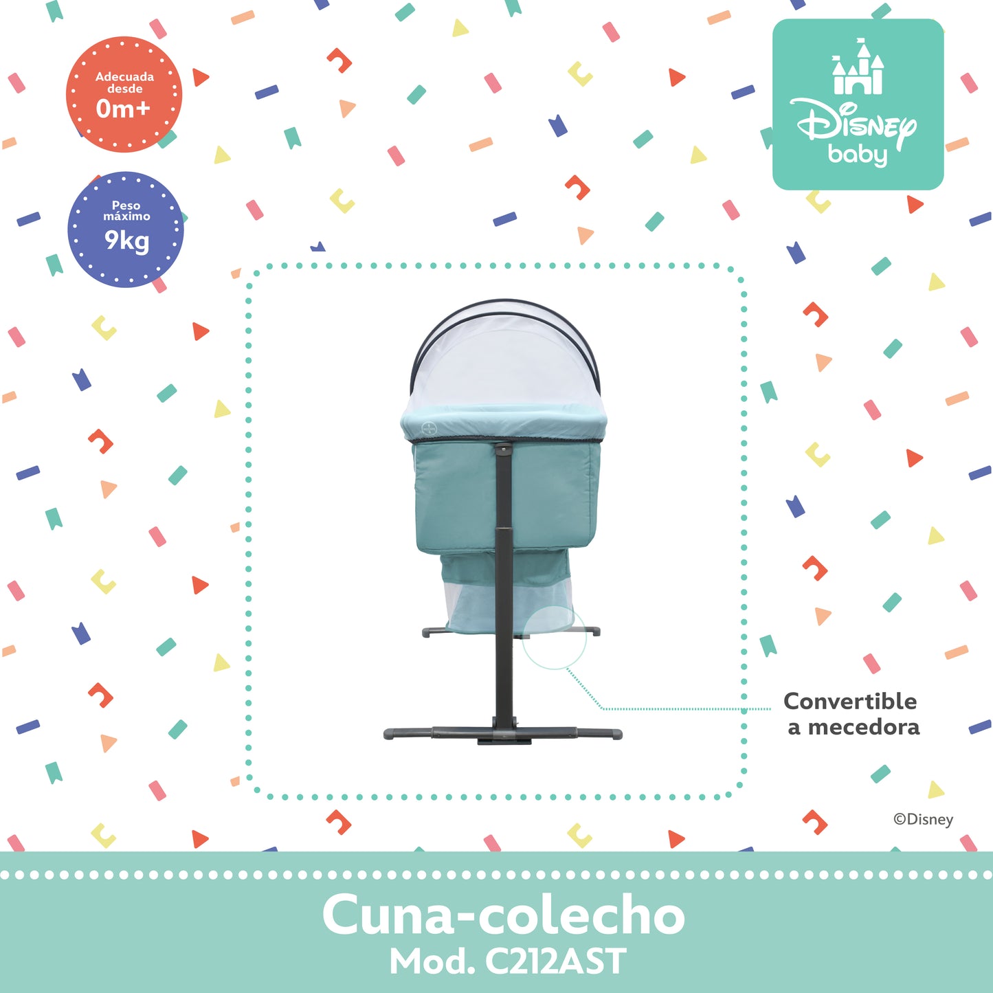Cuna Colecho Disney Plegable Con Mosquitero Y Lateral Abatible