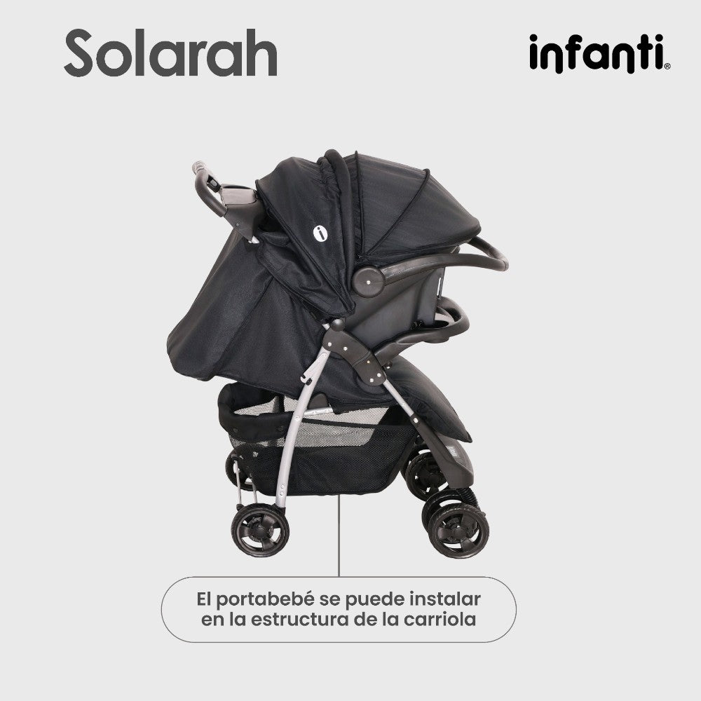 Infanti Carriola Sistema De Viaje Solarah Plegable Con Portabebé Gris Con Negro