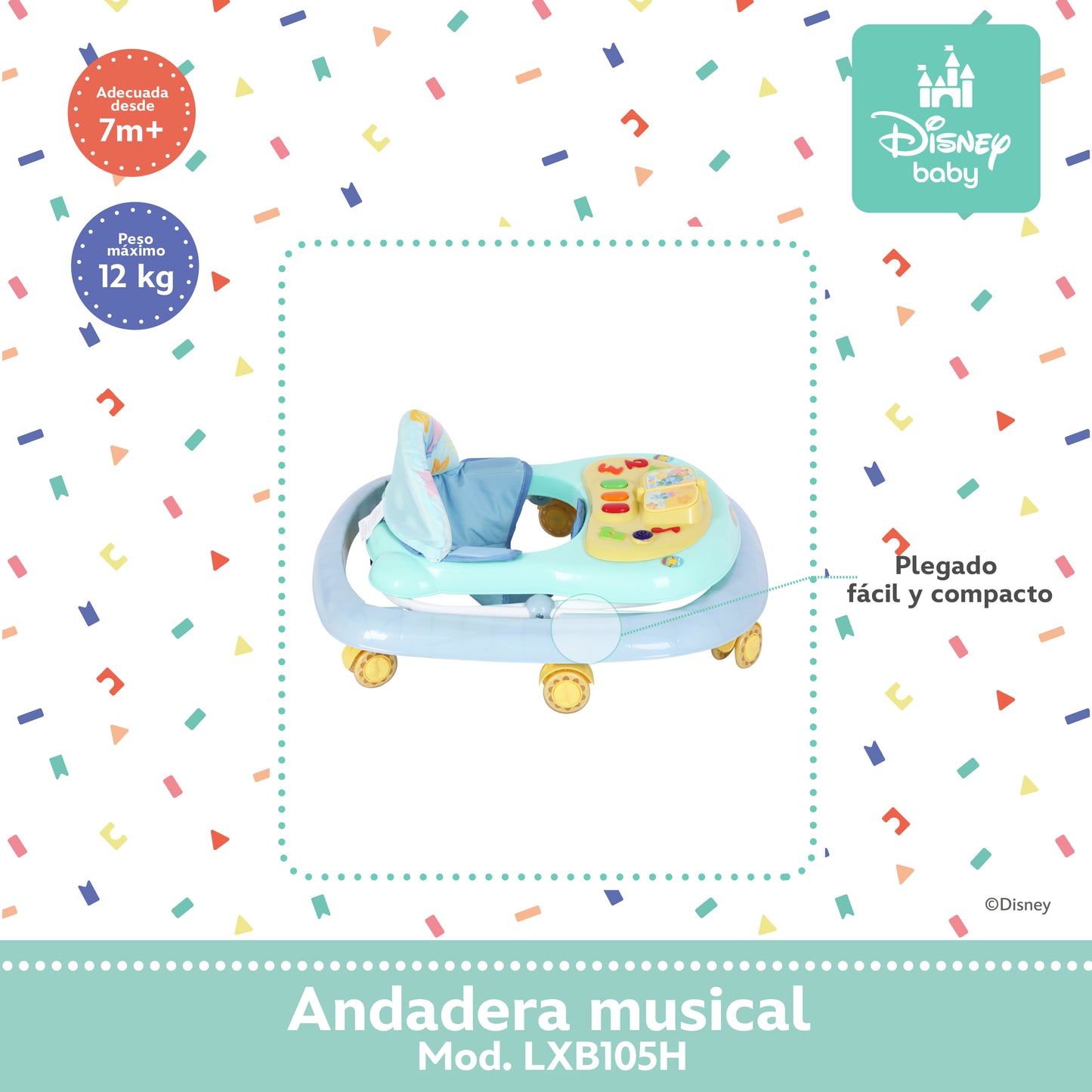 Andadera Musical Para Bebé Stitch Disney Altura Ajustable