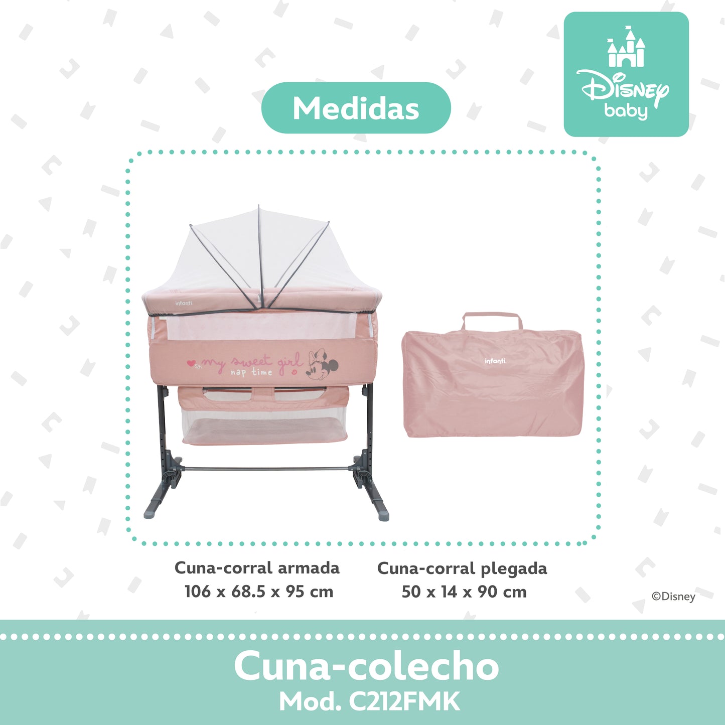Cuna Colecho Disney Plegable Con Mosquitero Y Lateral Abatible