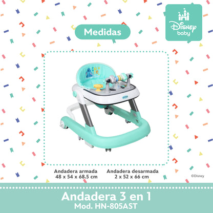 Andadera Stitch Disney 3 en 1 Con Charola Interactiva Led Sonido y Asiento Removible