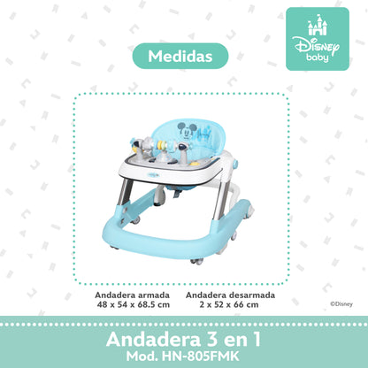 Andadera Disney 3 en 1 Con Charola Interactiva Led Sonido y Asiento Removible