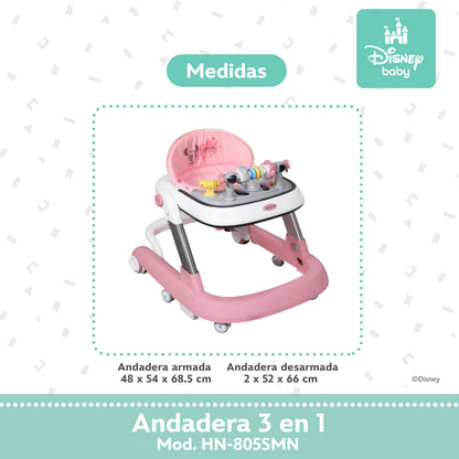 Andadera Disney 3 en 1 Con Charola Interactiva Led Sonido y Asiento Removible